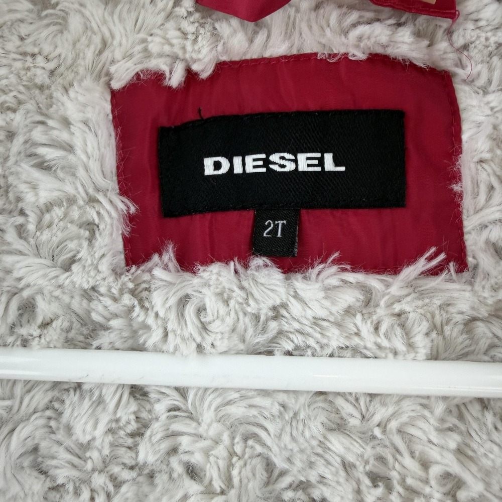 Diesel Coat Toddler 2T Pink Hooded Faux Fur Lined Puffer Parka Zip Pockets - Picture 5 of 10